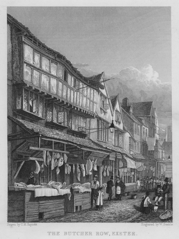 The Butcher Row, Exeter (gravyr) av Thomas Mann (after) Baynes