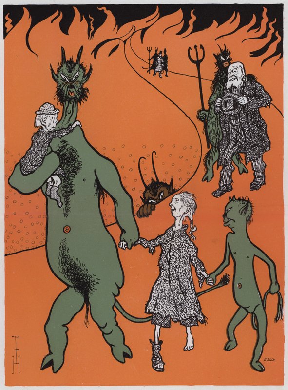 Kolnödsituationen (färg litho) av Thomas Theodor Heine