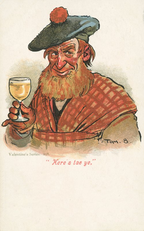 Skott höjer ett glas (färg litho) av Tom Browne