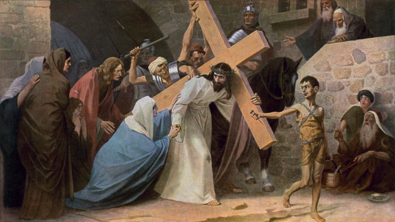 Jesus möter sin mor, Maria, medan han bär sitt kors av Unbekannt Unbekannt