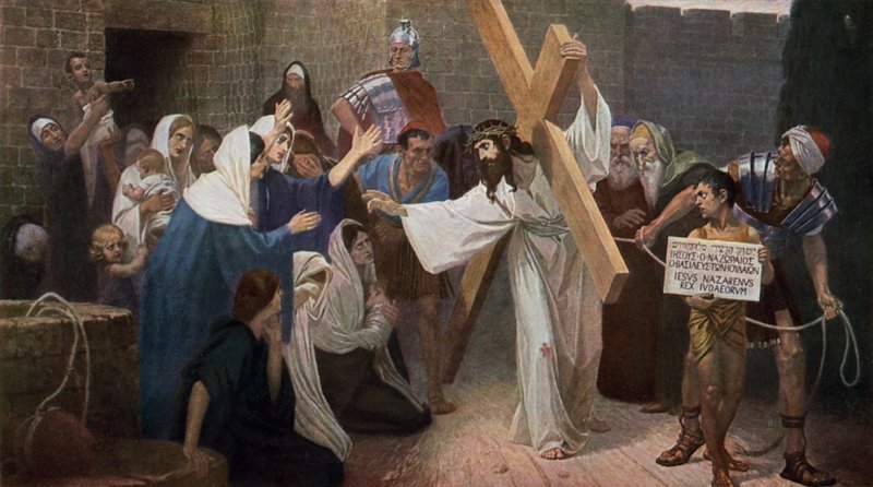 Jesus möter Jerusalems kvinnor på väg till sin korsfästelse av Unbekannt Unbekannt