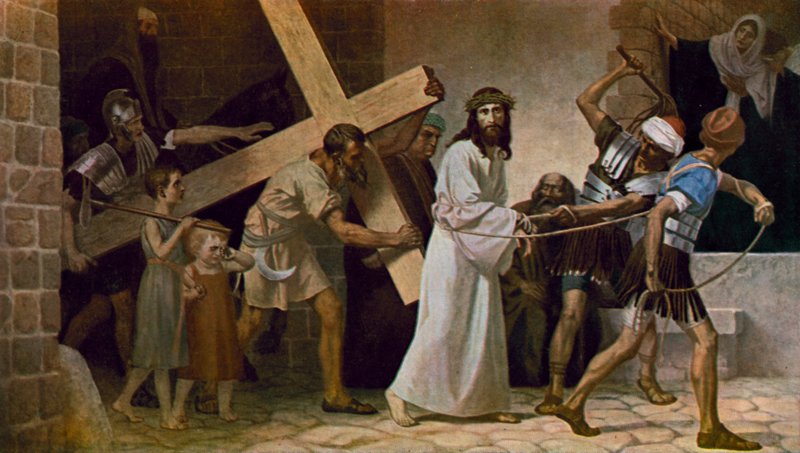 Simon från Cyrene hjälper Jesus att bära sitt kors av Unbekannt Unbekannt