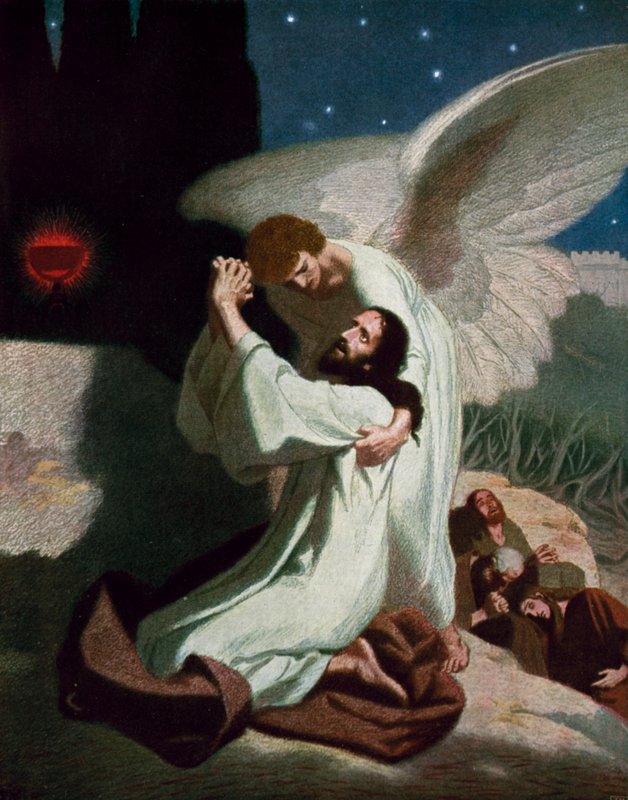 Ängeln som ger Jesus styrka under hans ångest i Getsemane trädgård av Unbekannt Unbekannt