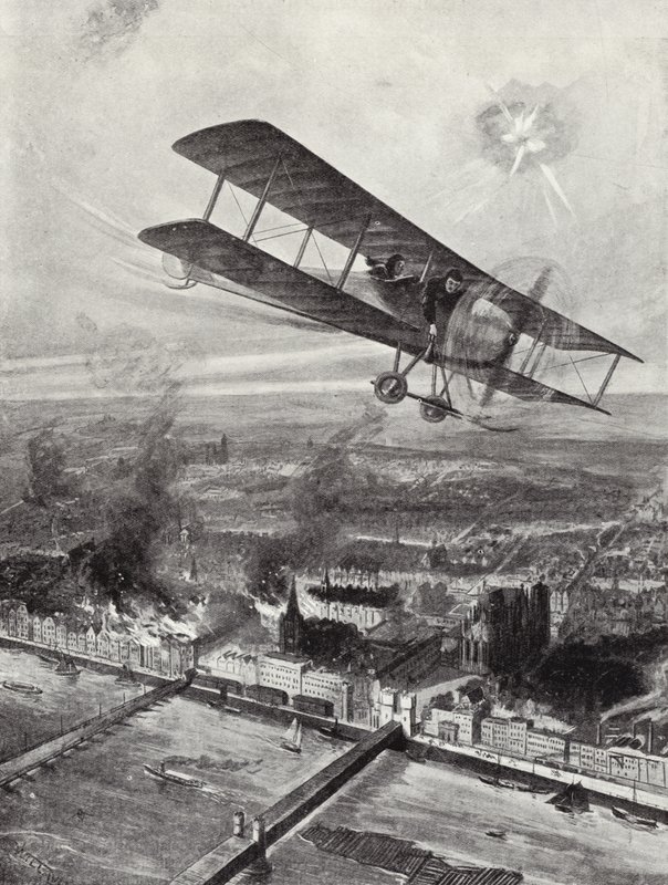 Squadron Leader Spenser Grey flyger över Köln, 8 oktober 1914 av W. Avis