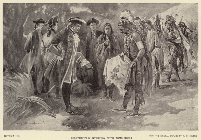 Oglethorpes intervju med Tomo-chichi (litho) av W. P. Snyder