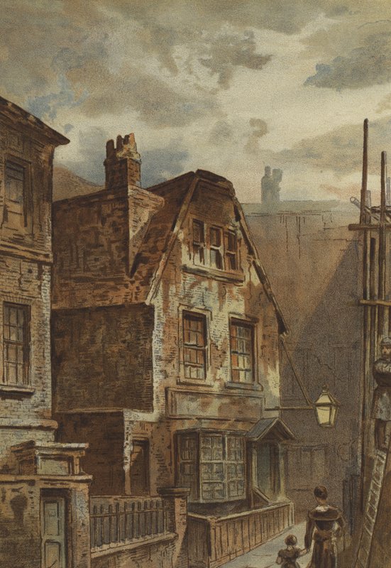Gammalt hus bakom Ludgate (chromolitho) av Waldo Sargeant
