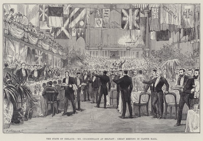Staten i Irland, Mr Chamberlain i Belfast, Stort möte i Ulster Hall av Walter Paget