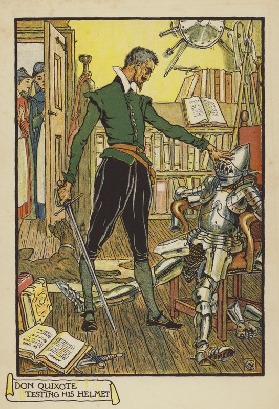 Don Quijote testar sin hjälm av Walter Crane