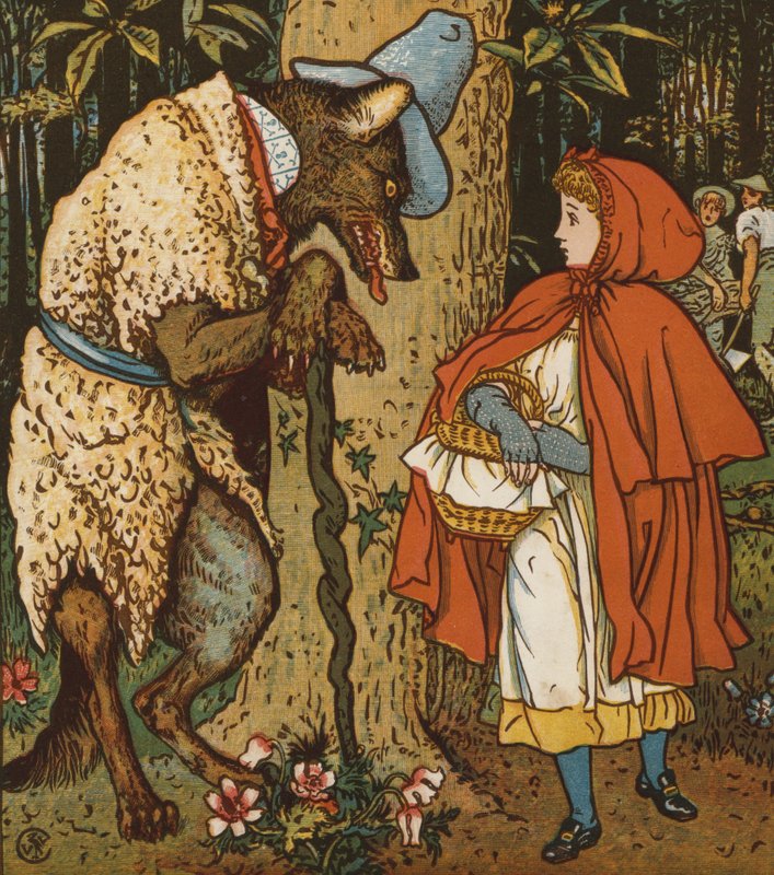 Rödluva (färg litho) av Walter Crane