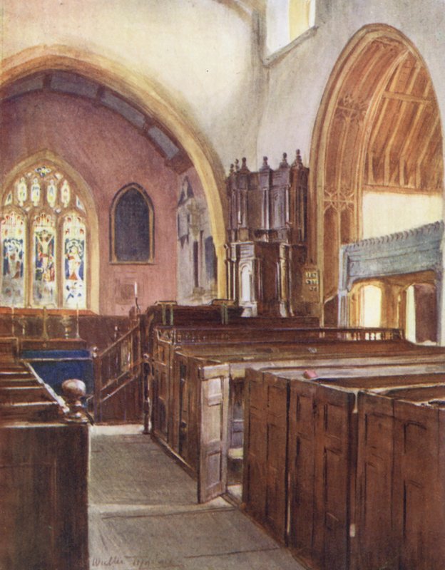 Wessex: Puddletown Church (färglitografi) av Walter Frederick Roofe Tyndale