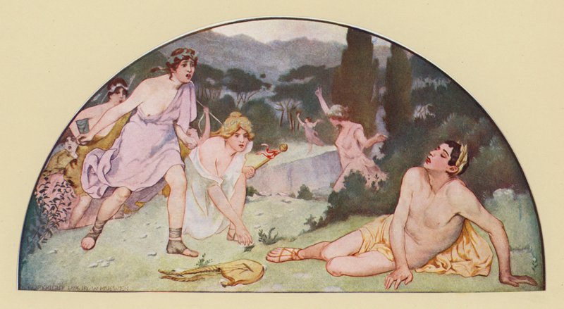 Orfeus dräpt av bacchantinnorna (färglitografi) av Walter MacEwen