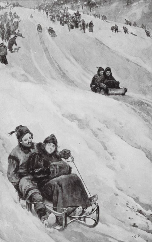 En kälkbacke i Kanada (litografi) av Walter Paget