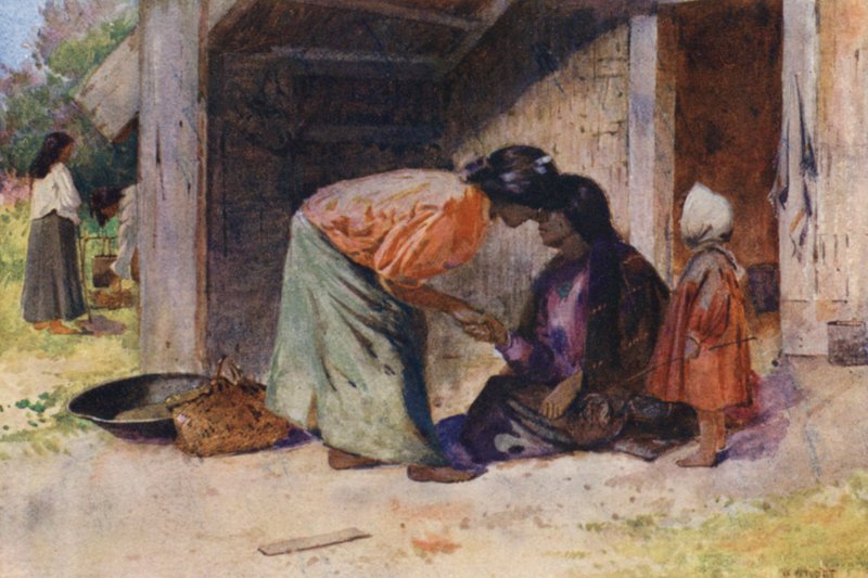 Nya Zeeland: "Te Hongi" (färglitografi) av Walter Wright