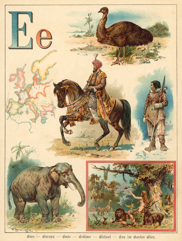 Bokstaven E (chromolitho) av Walter Zweigle