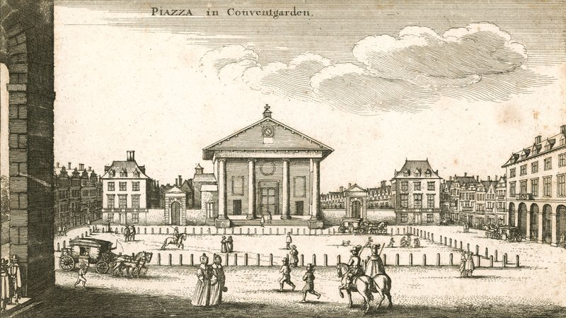 Piazza, Covent Garden, London (gravyr) av Wenceslaus Hollar