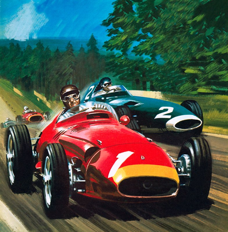 Juan Manuel Fangio (litografi) av Wilf (20th century) Hardy