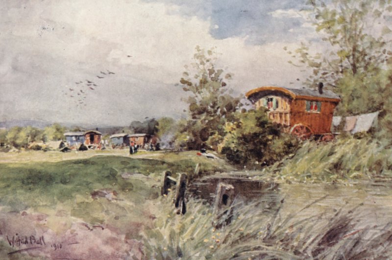 Gipsy Encampment (färglitografi) av Wilfrid Williams Ball
