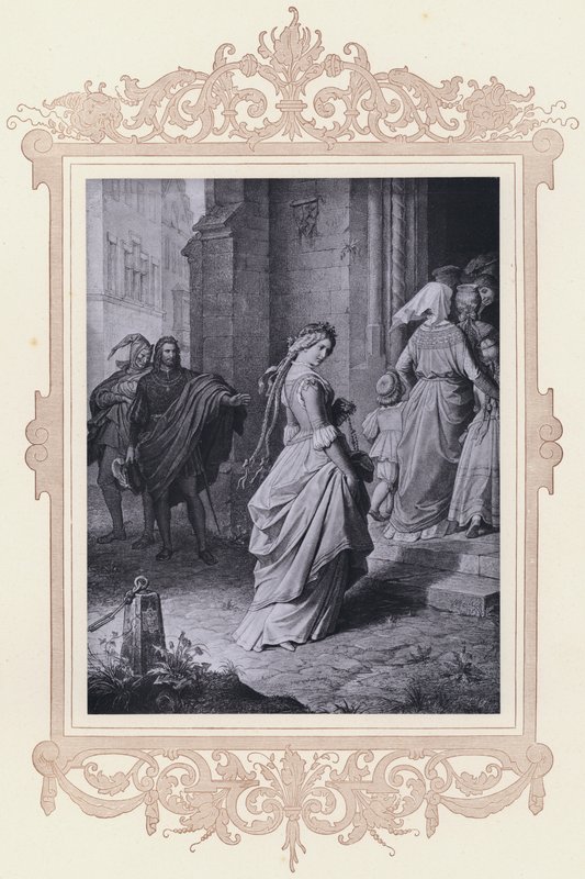 Gretchen, går till kyrkan (litho) av Wilhelm von (after) Kaulbach