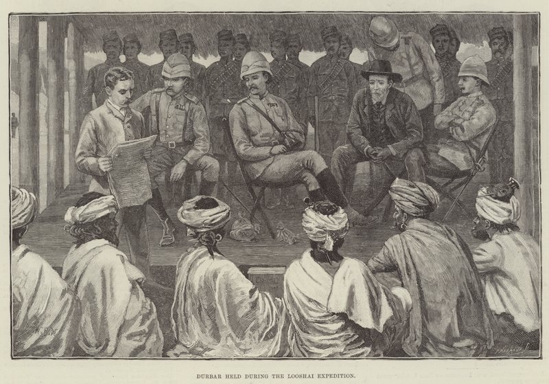 Durbar hölls under Looshai Expeditionen av William Barnes Wollen