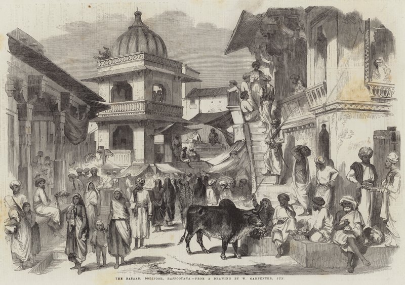 Bazaren, Oodipoor, Rajpootana av William Carpenter