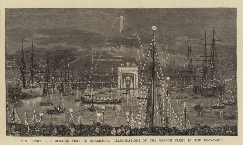 Det franska presidentbesöket i Cherbourg, Illuminations of the French Fleet in the Dockyard av William Edward Atkins