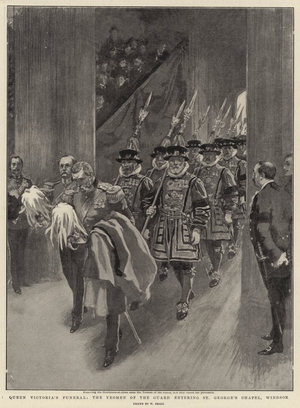 Drottning Victorias begravning, Gardets Yeomen of the Guard går in i St George