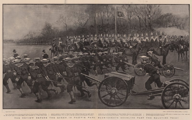 Granskningen inför drottningen i Phoenix Park, Bluejackets dubblerar förbi Saluting Point. av William Small
