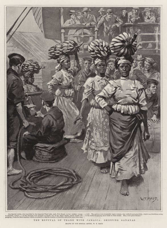 The Revival of Trade with Jamaica, frakt av bananer av William T. Maud