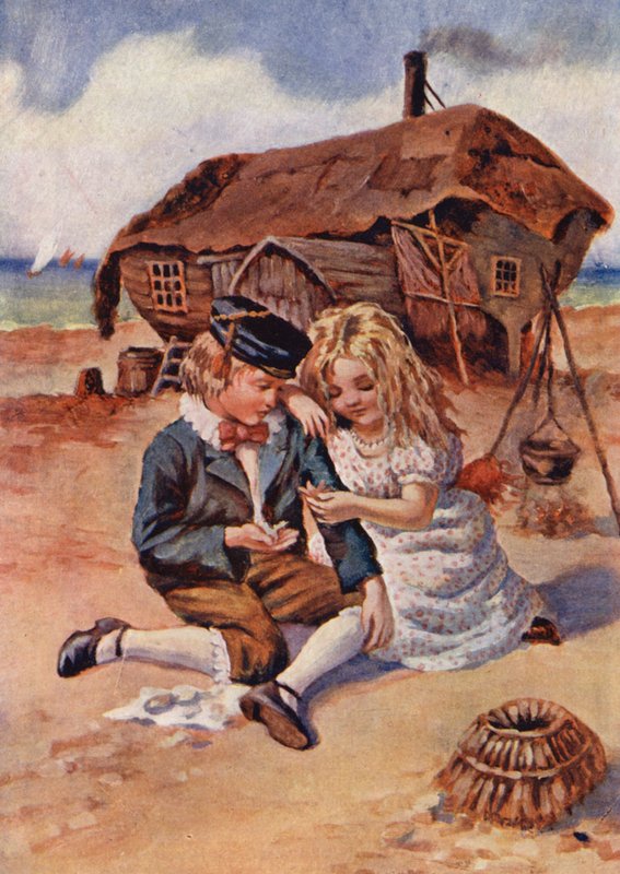 David Copperfields barndom (färglitografi) av William (after) Rainey