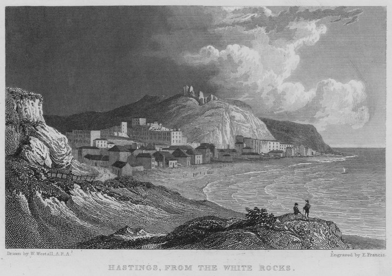 Hastings, från White Rocks (gravyr) av William (after) Westall