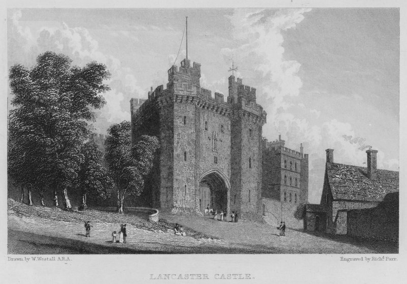 Lancaster Castle (gravyr) av William (after) Westall