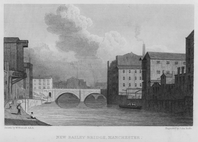 New Bailey Bridge, Manchester (gravyr) av William (after) Westall