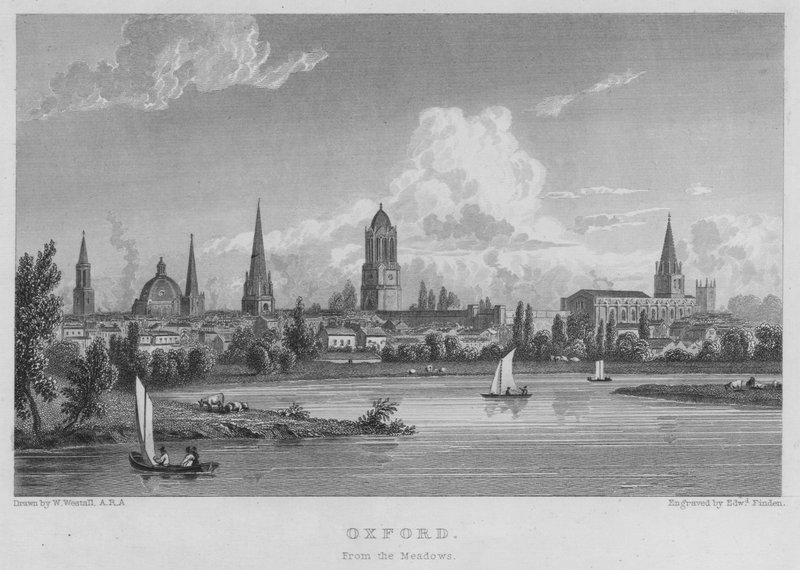 Oxford, från ängarna (gravyr) av William (after) Westall