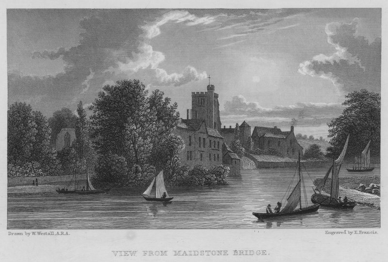 Utsikt från Maidstone Bridge (gravyr) av William (after) Westall