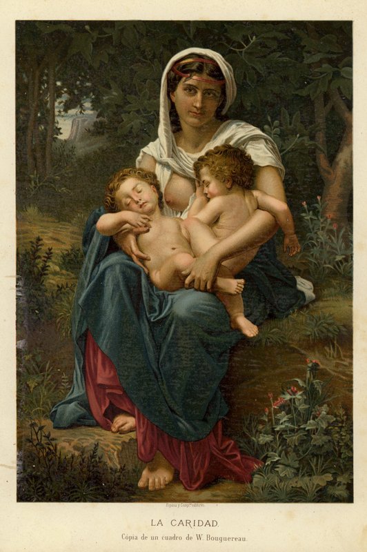 Välgörenhet (chromolitho) av William Adolphe Bouguereau