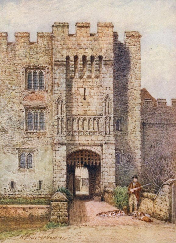 Ingång till Hever Castle (färglitografi) av William Biscombe Gardner