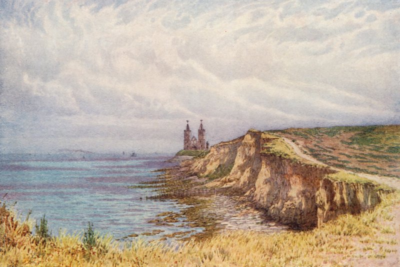 Reculver från väster (färglitografi) av William Biscombe Gardner