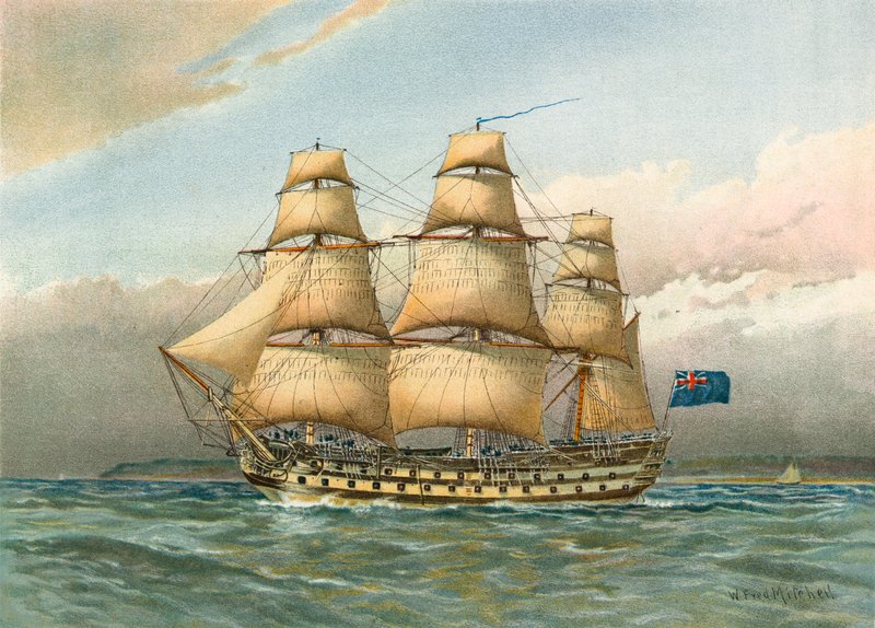 Slagskib omkring 1760swed av William Frederick Mitchell