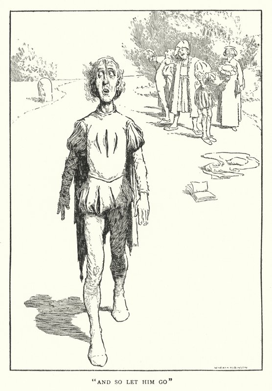 "Och så släpp honom" (litho) av William Heath Robinson