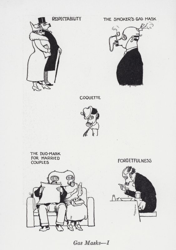 Gasmasker - I (litho) av William Heath Robinson