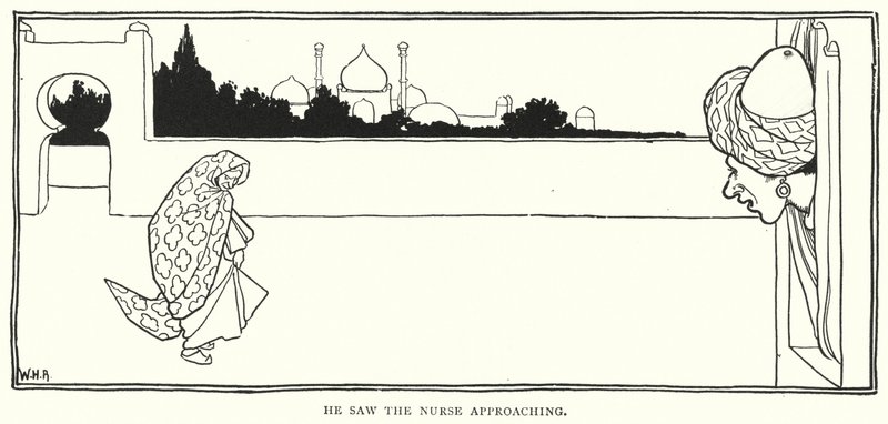 Han såg sjuksköterskan närma sig (gravyr) av William Heath Robinson