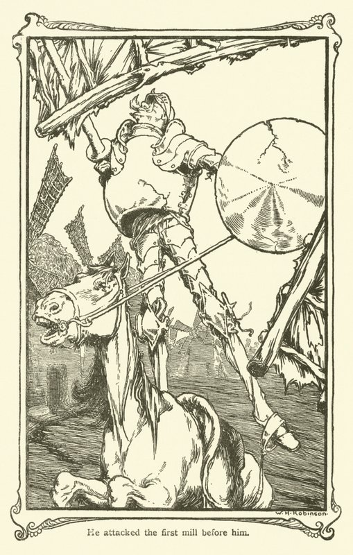 Illustration för Don Quijote (litho) av William Heath Robinson