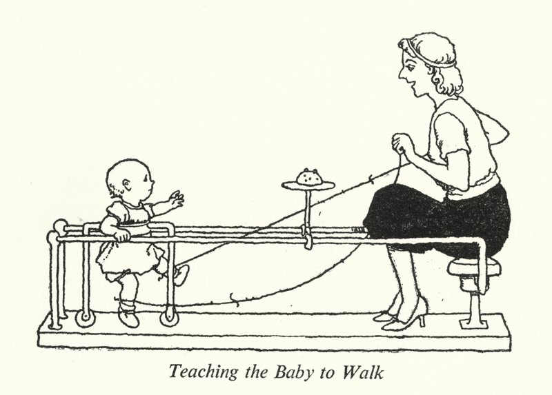 Lära barnet att gå (litho) av William Heath Robinson