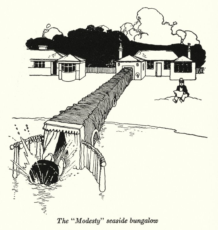 Bungalowen "Modesty" vid havet (litho) av William Heath Robinson