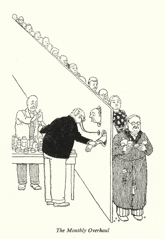Den månatliga översynen (litho) av William Heath Robinson