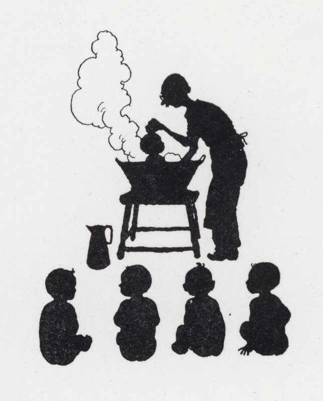 Tvätta bebisar (litho) av William Heath Robinson