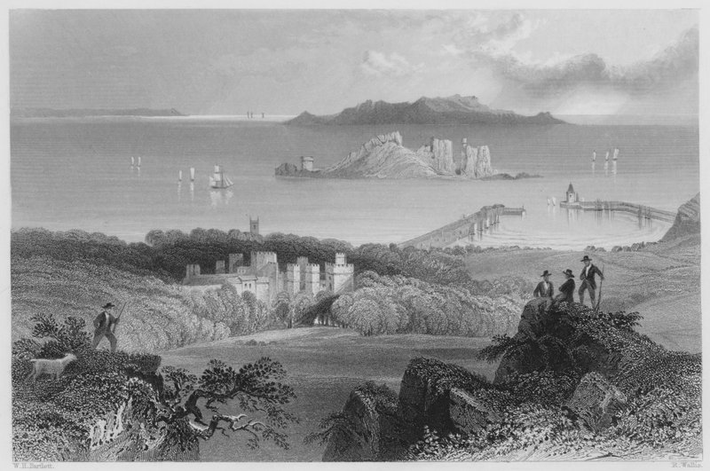 Howth Castle (gravyr) av William Henry (after) Bartlett