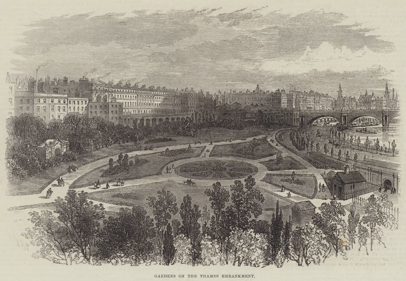 Trädgårdar på Themsen Embankment av William Henry Pike