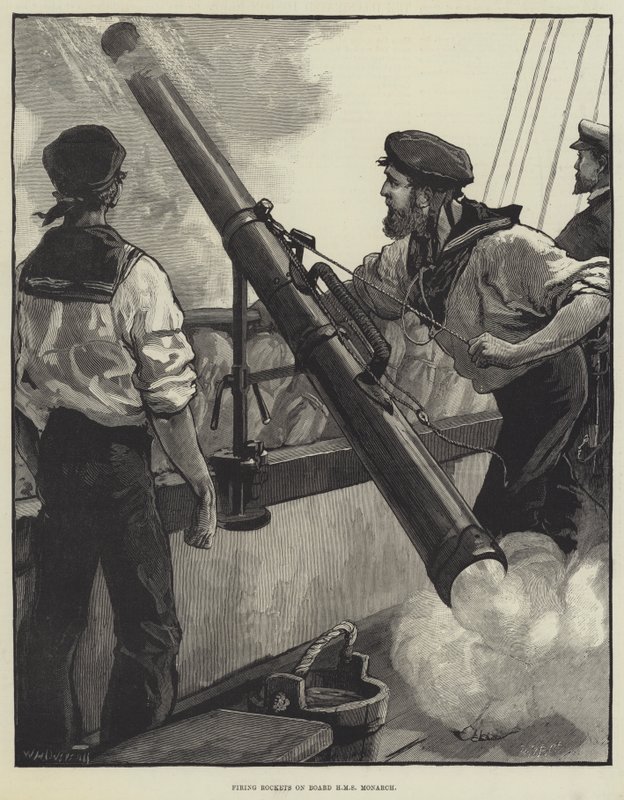 Avfyra raketer ombord på HMS Monarch av William Heysham Overend