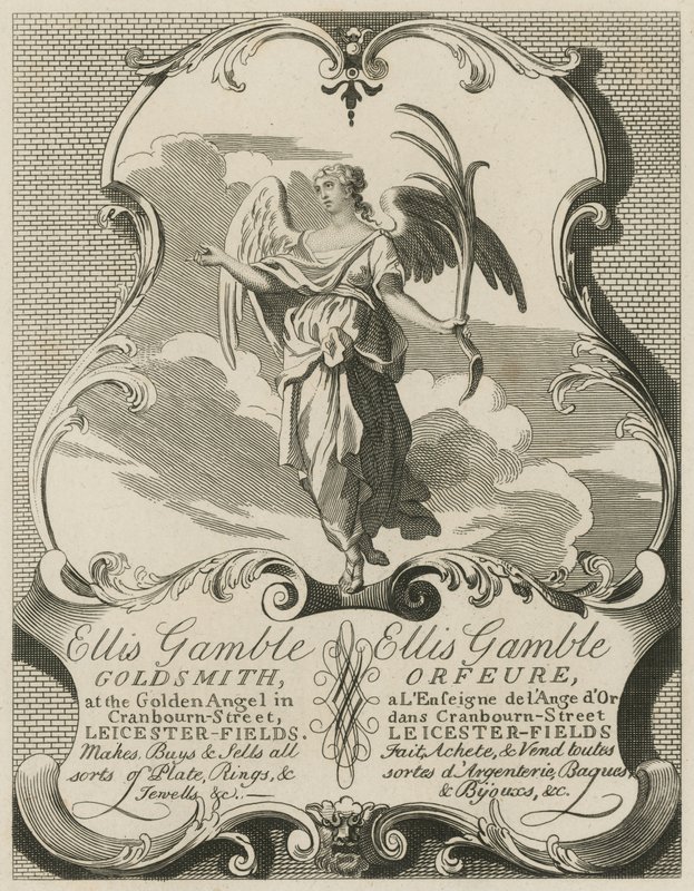 Annons för Ellis Gamble, Goldsmith av William Hogarth